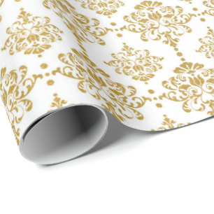 White Gold Damask Royal Wedding Bridal Wrapping Paper