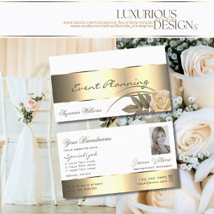 White Gold Decor Cute Rose Flower with Photo Business Card