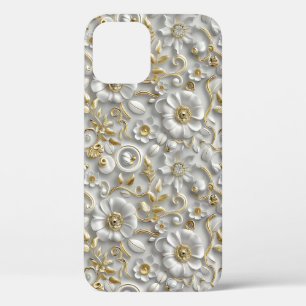 White Gold Decorative 3D Flora Floral  iPhone 12 Case