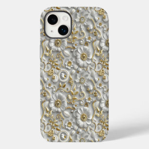 White Gold Decorative 3D Flora Floral iPhone 14 Plus Case