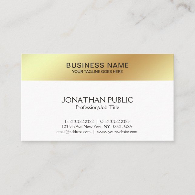 White Gold Design Elegant Modern Company Sleek Business Card (Front)