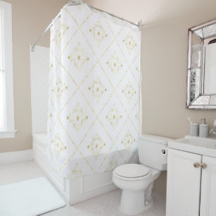 WHITE GOLD DIAMOND ELEGANT PATTERN SHOWER CURTAIN
