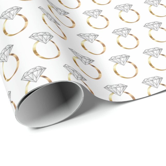 White Gold Diamond Engagement Wedding Ring Pattern Wrapping Paper (Roll Corner)