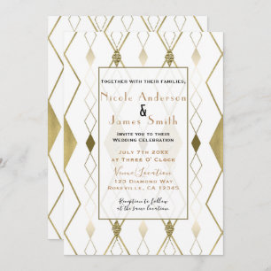 White & Gold Diamond Glamour Modern Classy Wedding Invitation
