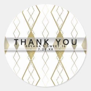 White & Gold Diamond Glamour Modern Party Favour Classic Round Sticker