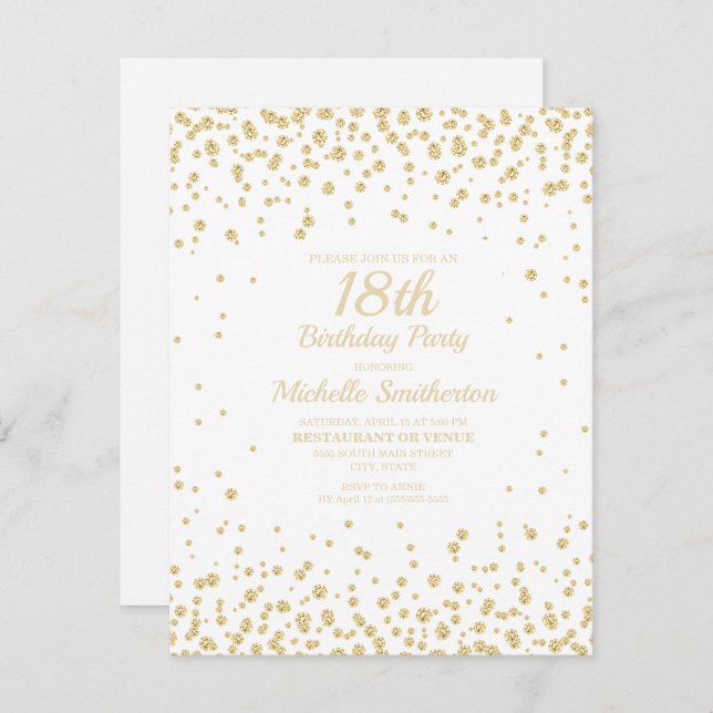White Gold Diamond Glitter Women's 18th Birthday Card (Front/Back)