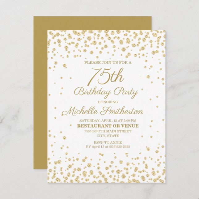 White Gold Diamond Glitter Women's 75th Birthday Card (Front/Back)