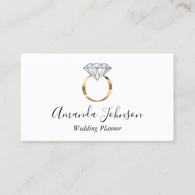 White Gold Diamond Ring Wedding Planner Custom Business Card (Front)