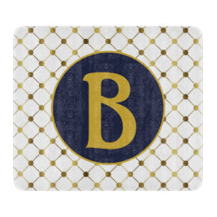 White & Gold Dot Grid Monogram Cutting Board