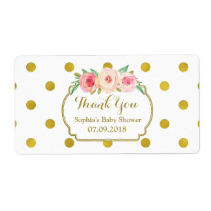 White Gold Dots Floral Baby Shower Labels