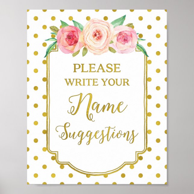 White Gold Dots Name Suggestions Sign (Front)