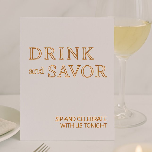 White & Gold Drink & Savour Wedding Bar Sign Foil  (Creator Uploaded)