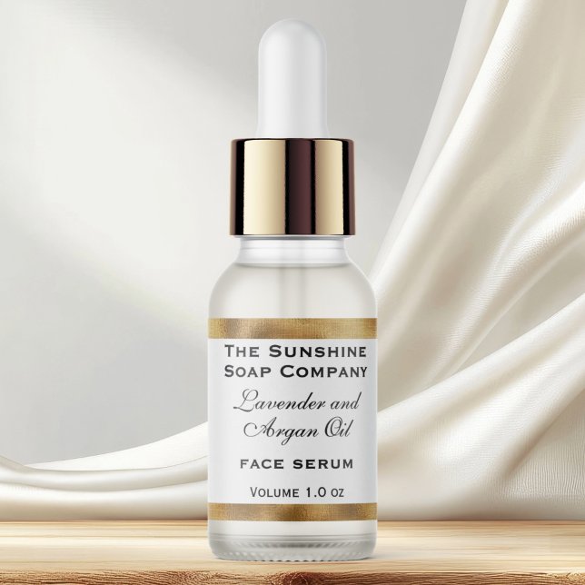 White & gold dropper / essential oil bottle label (This label measures 2.25 inches long by 0.75 inches high (57 mm long by 19 mm in height) )