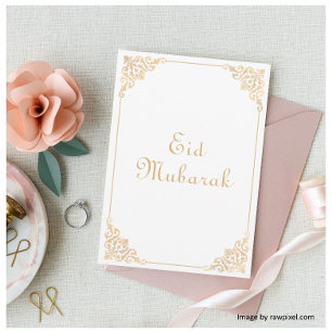 White Gold Eid Mubarak Flat Holiday Card