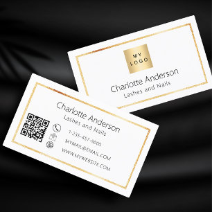 White gold elegant corporate logo QR code Business Card