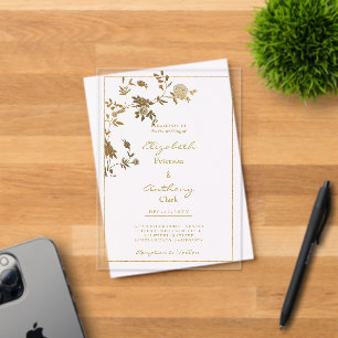White gold elegant floral luxury Wedding Acrylic Invitations