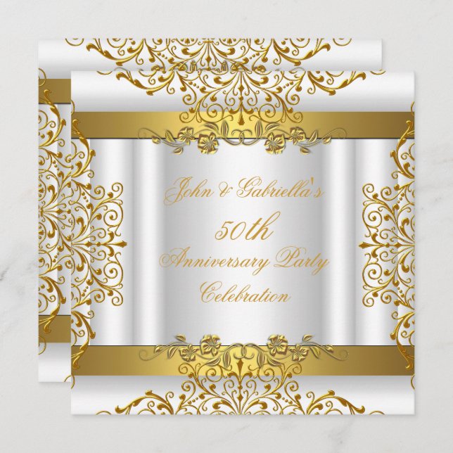 White Gold Elegant Gold 50th Wedding Anniversary Invitation (Front/Back)
