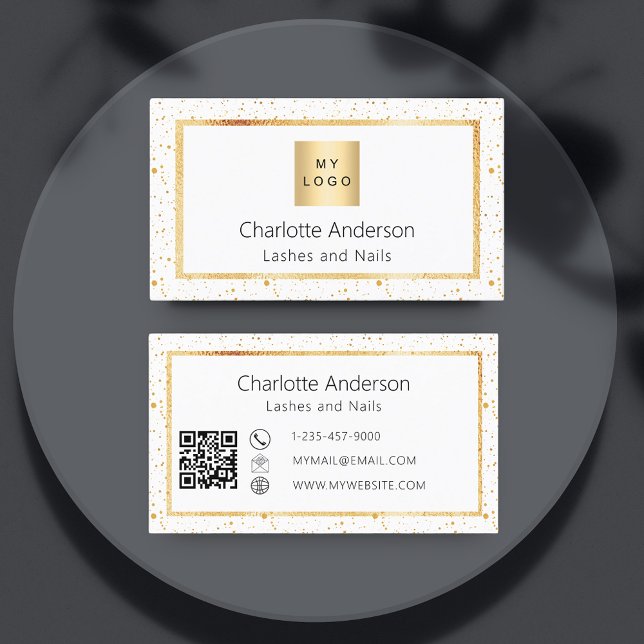White gold elegant logo modern QR code Business Card (Creator Uploaded)