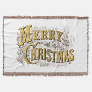 White Gold Elegant Merry Christmas Rustic Vintage Throw Blanket