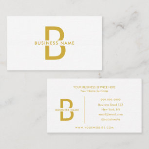 White & Gold Elegant Monogram Modern Professional  Business Card