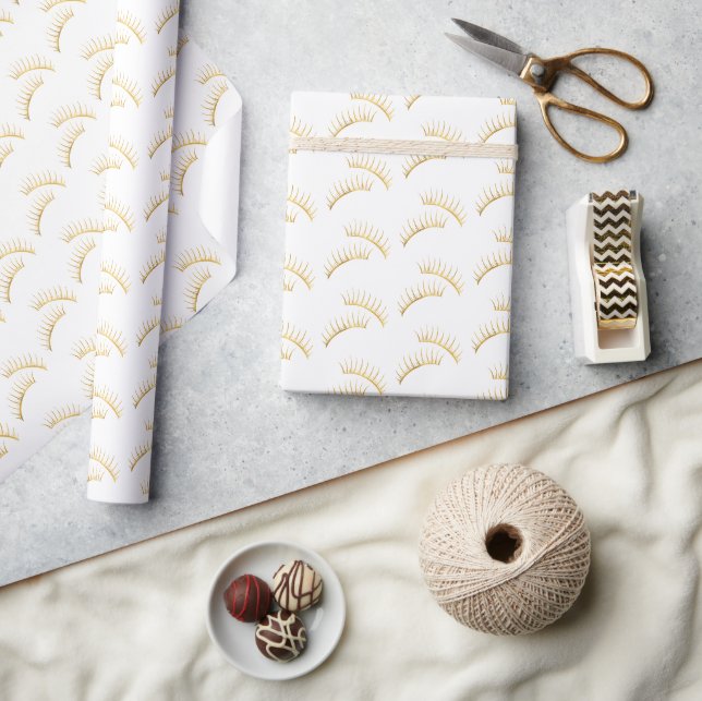 White Gold Eyelashes Birthday Wrapping Paper (Crafts)