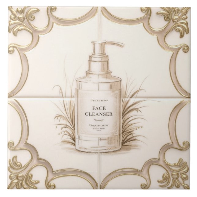 White & Gold Face Cleanser Bottle Funny Bathroom Tile (Front)