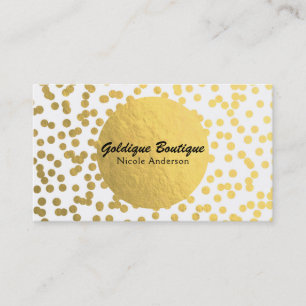 White & Gold Faux Foil Confetti Modern Glam Business Card