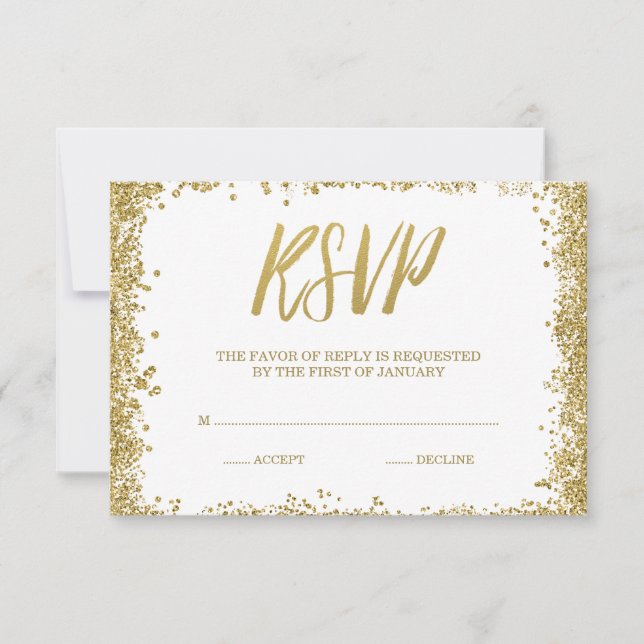 White Gold Faux Glitter RSVP (Front)