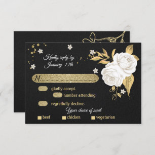 white gold floral black meal choice RSVP card