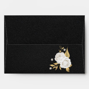 white gold floral black wedding envelope