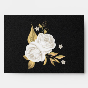 white gold floral black wedding envelope