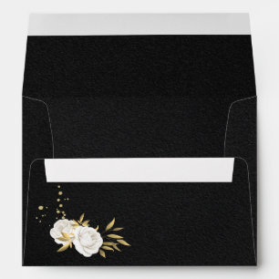 white gold floral black wedding envelope