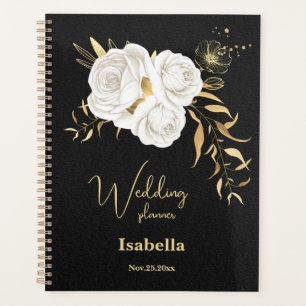white gold floral black wedding  planner