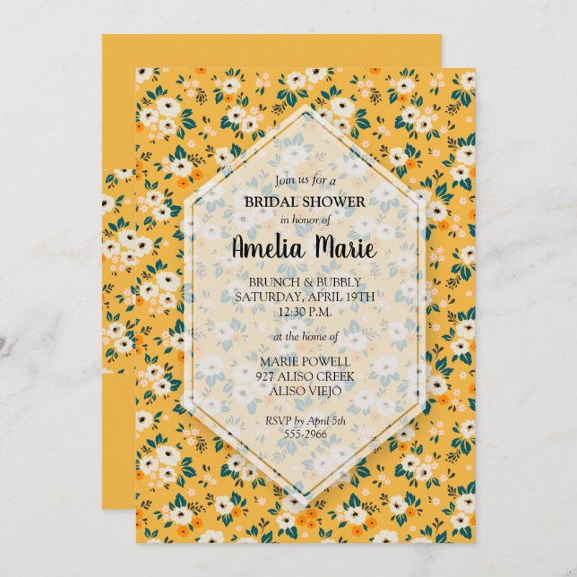 White Gold Floral Bridal Shower Invitations (Front/Back)
