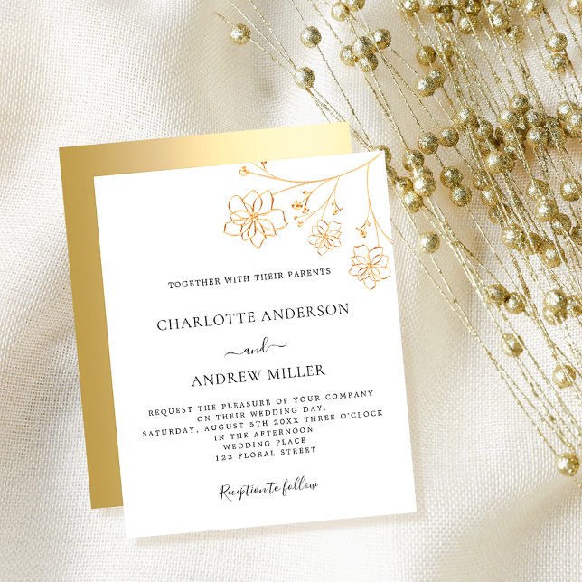 White gold floral budget wedding invitation flyer (Creator Uploaded)