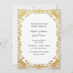 White Gold Floral Damask Wedding Invitation