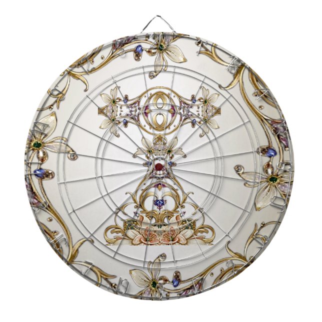 White Gold Floral Dartboard (Front)