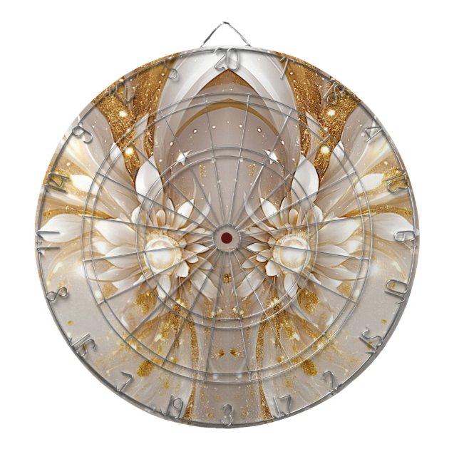 White Gold Floral Dartboard (Front)