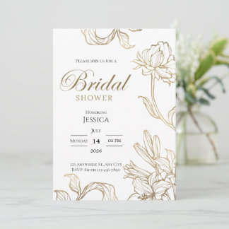 White Gold Floral Elegant Bridal Shower Invitation