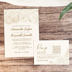 White Gold Floral Elegant Wedding Invitation