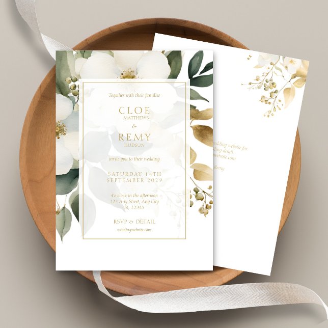 White & Gold Floral Foliage Watercolor Wedding  In Invitation (Creator Uploaded)