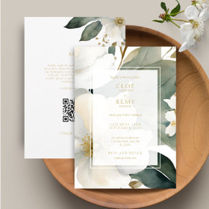 White & Gold Floral Foliage Watercolor Wedding In Invitation