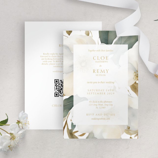 White & Gold Floral Foliage Watercolor Wedding  Invitation (Creator Uploaded)