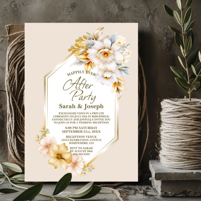 White Gold Floral Geometric Wedding After Party Invitation (Creator Uploaded)