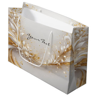 White Gold Floral Gift Bag