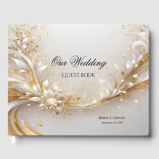 White Gold Floral Guest Book (Front)