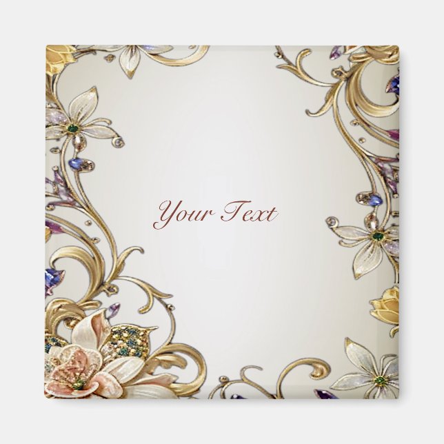 White Gold Floral Magnet (Front)