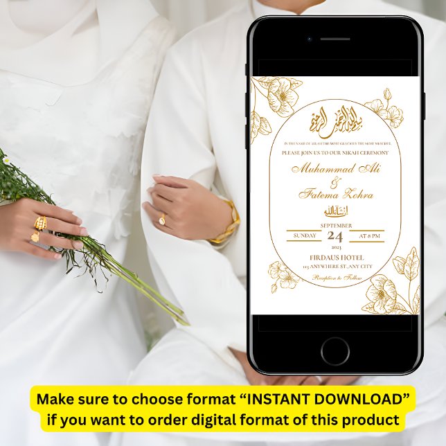 White Gold Floral Minimalist Elegant Modern Nikah Invitation (Creator Uploaded)