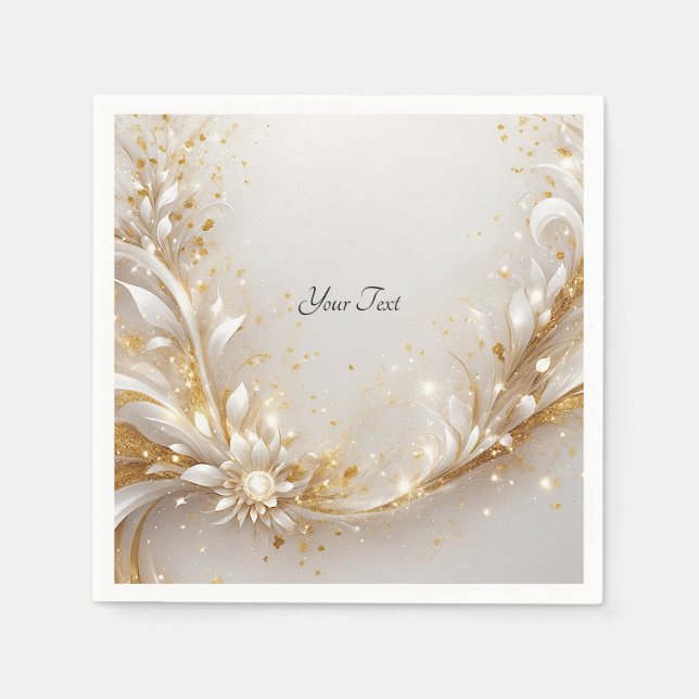 White Gold Floral Napkins (Front)
