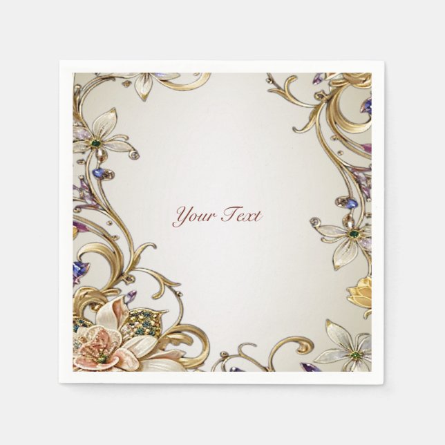 White Gold Floral Napkins (Front)